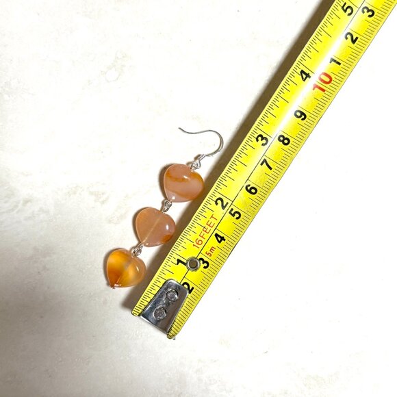 2/$20, Genuine Orange Agate Stone Heart Silver Dangle Earrings - Picture 8 of 11